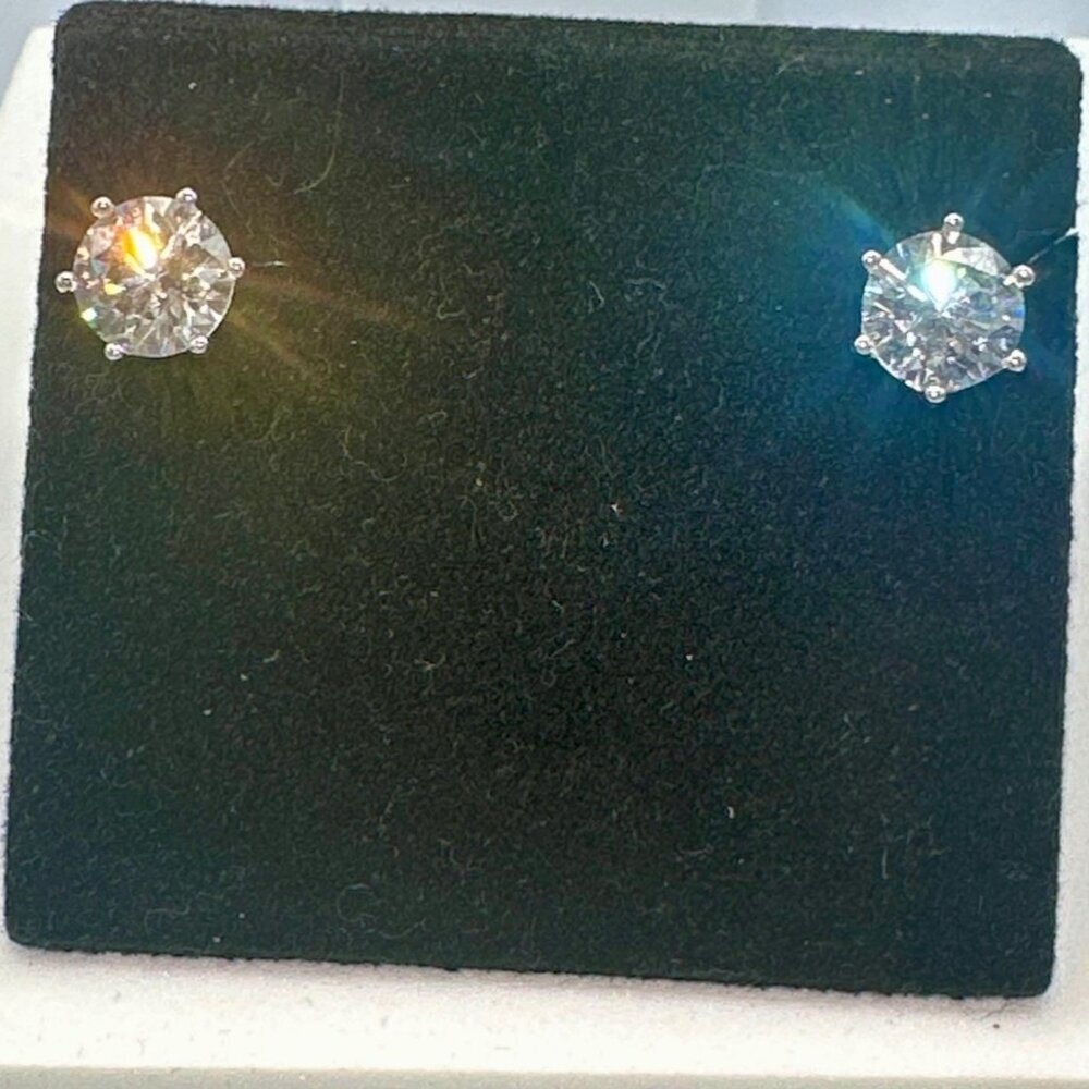 Sterling Silver 2 CT Cubic Zirconia Stud Earrings